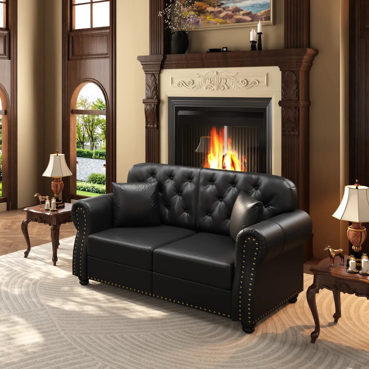 63''Loveseat Sofa Couch,2 Seater Deep Seat Couch with Rolled Arms,Mid-Century Modern Chesterfield Sofa with Button Tufted,Classic Furniture for Living Room Bedroom