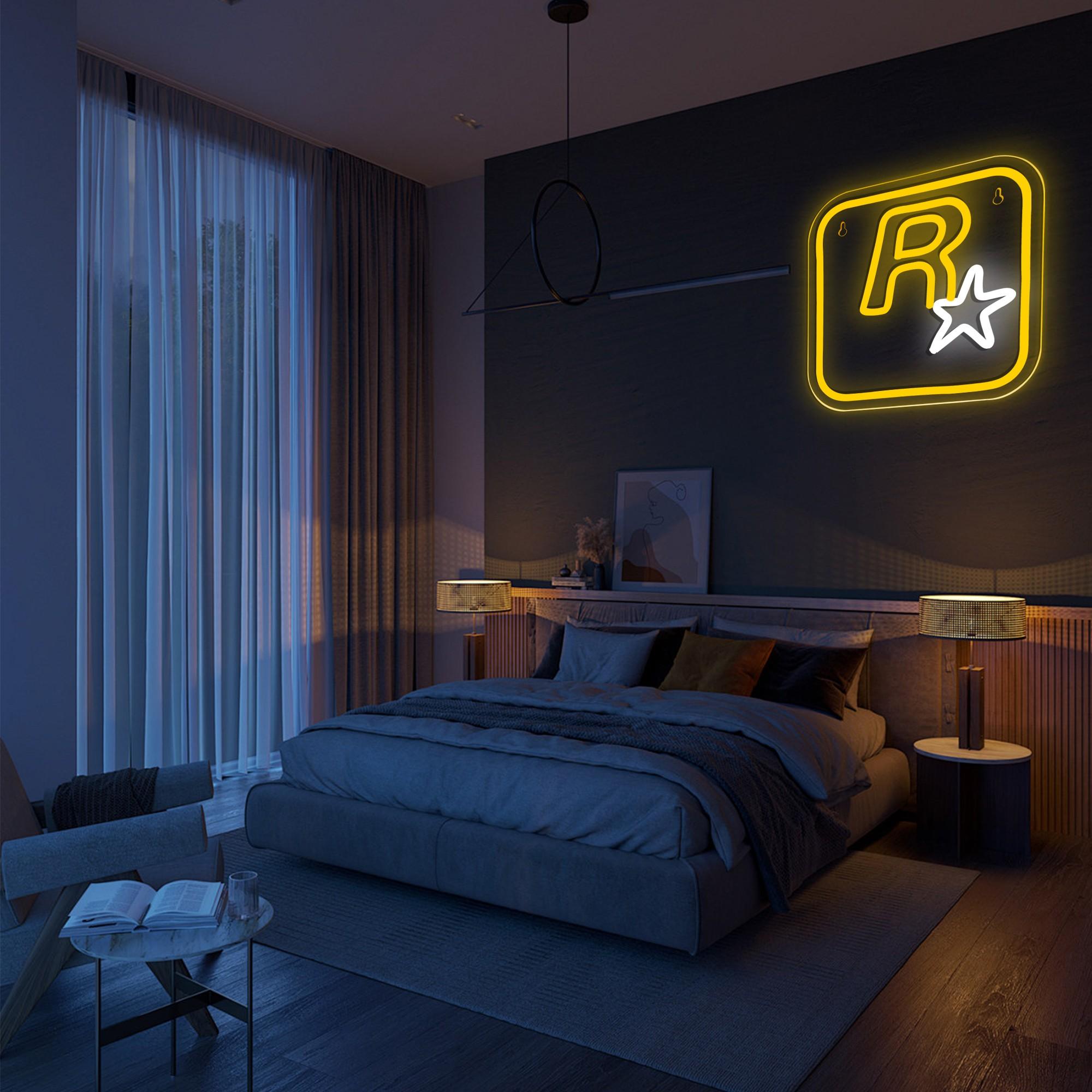 R Star Neon Sign, USB Powered Neon Sign, Novelty Lighting for Game Room, Entertainment Room, Bar, Party Home Decor Wall Art Decoration, Ambient Night Lights