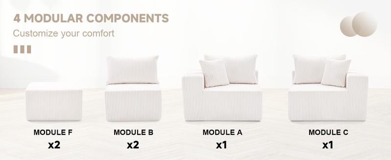 (Individual module),Modular Sofa with Deep Seat,Cloud Couch Sectional,Plush Corduroy L/U Shaped Boneless Couch, Convertible Sectional Couches for Living Room, 1 Seat