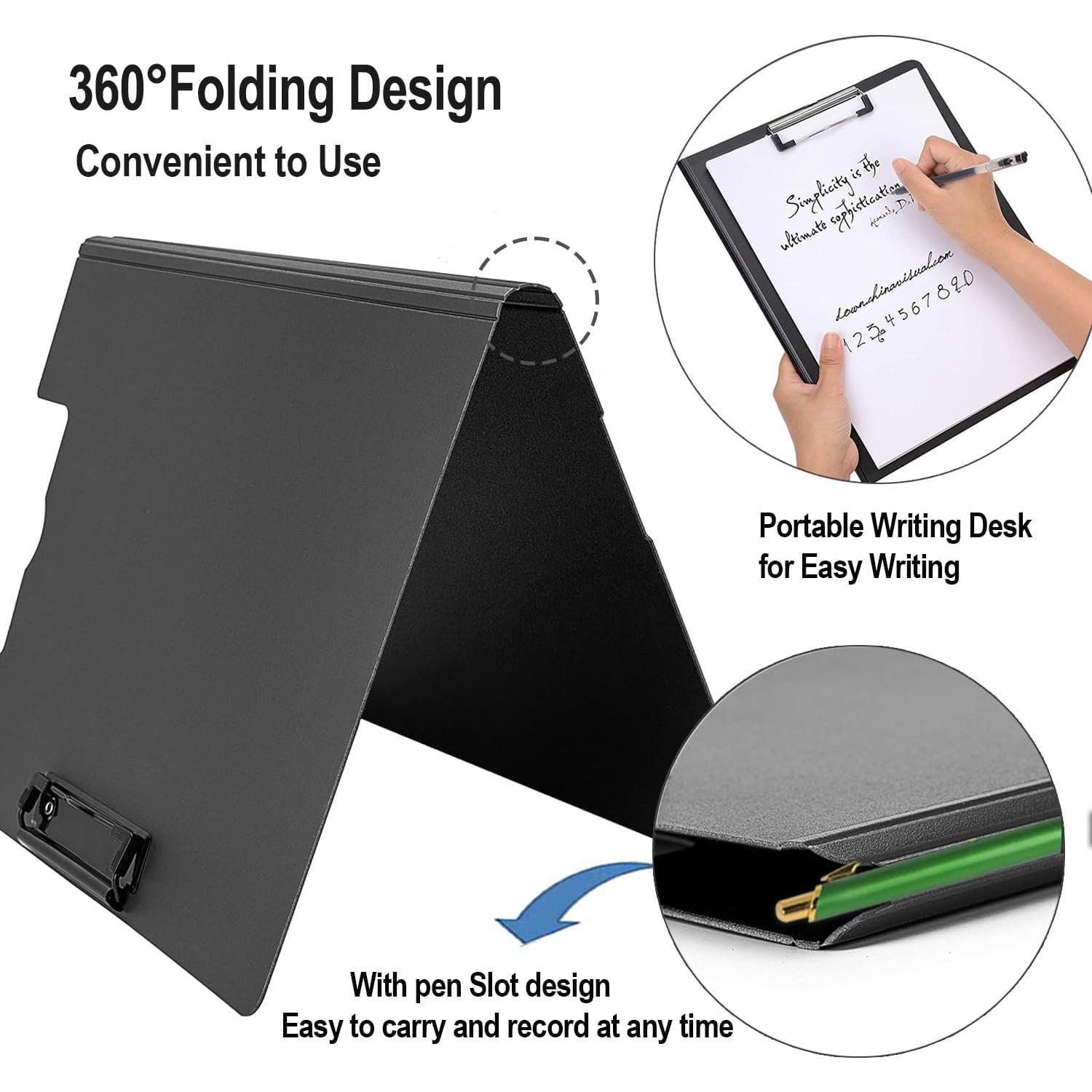Clipboard Folder, Clipboard with Double Metal Clips, Green | Foldable Clipboards with Pen Holder, 360° Folding, File Cover, Lightweight, 12.4x 9.6 Clip Board Folder for Work
