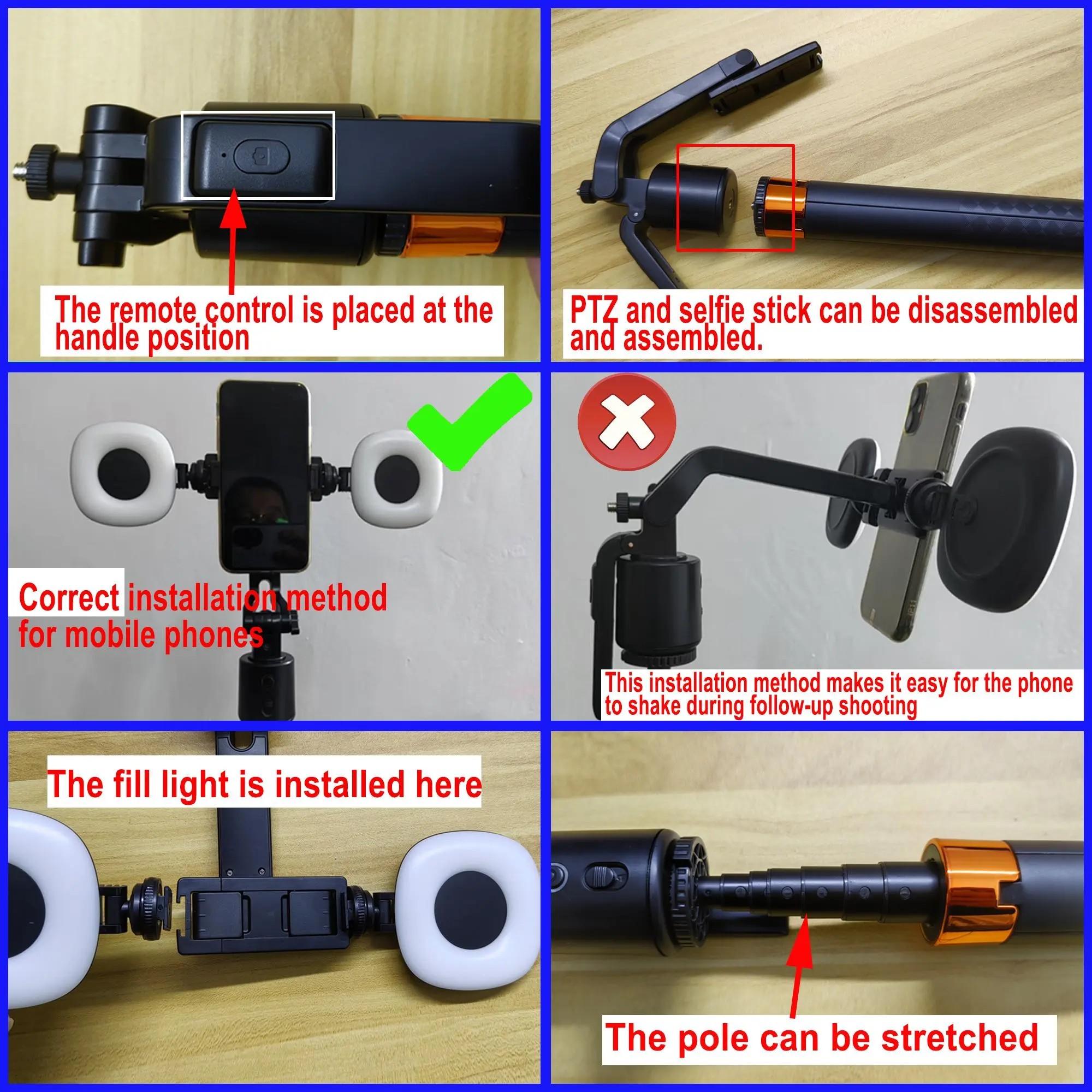 360° Rotatable Selfie Stick Tripod, Live Streaming Tripod with Remote Control, Rechargeable Smart Face Tracking Tripod, 2 LED Lights