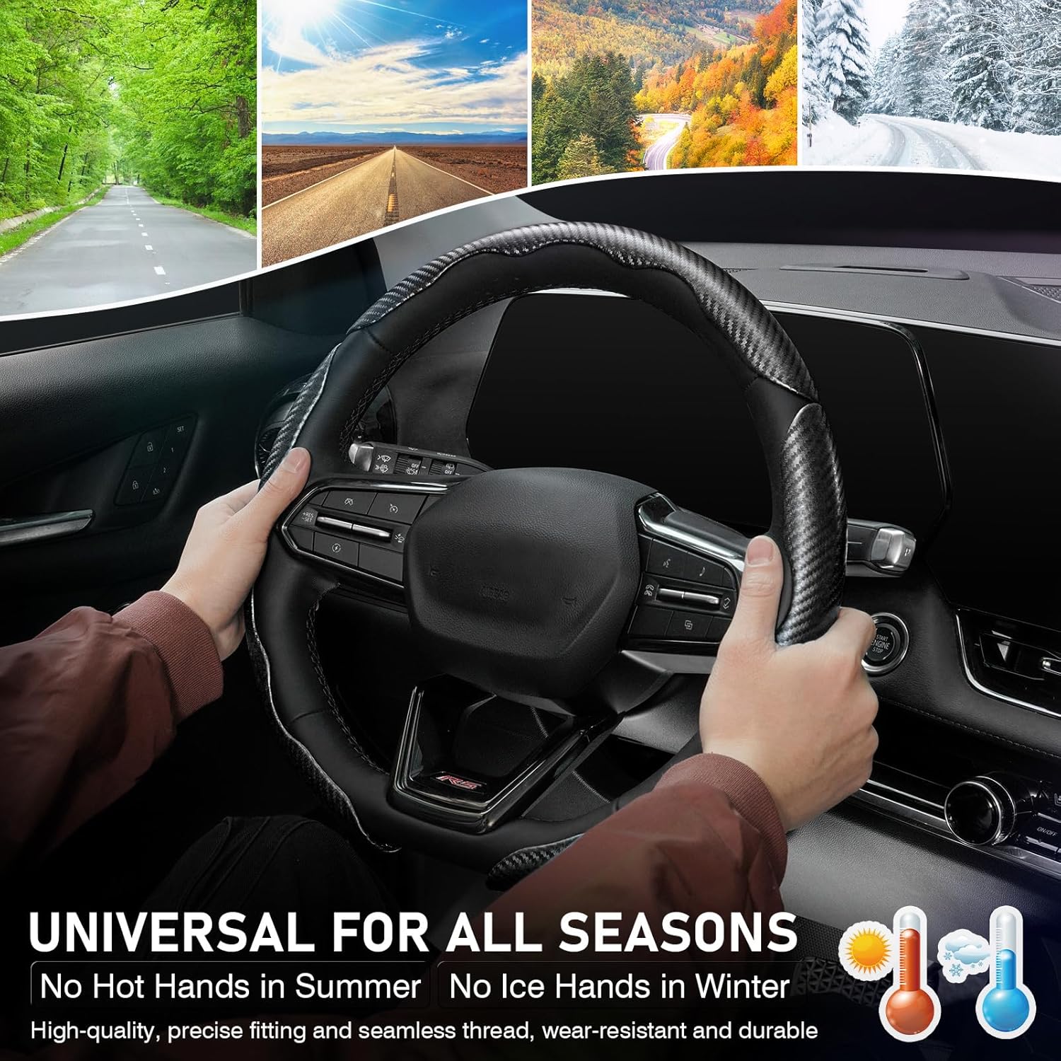 Canvcle 3 Piece Carbon Fiber Steering Wheel Cover, Car Steering Wheel Cover for Men/Women, Anti-Slip, Comfortable Grip, Durable, Universal for 99% Car Interior Accessories Canvcle 3 Piece Carbon Fiber Steering Wheel Cover, Car Steering Wheel Cover for Men/Women, Anti-Slip, Comfortable Grip, Durable, Universal for 99% Car Interior Accessories