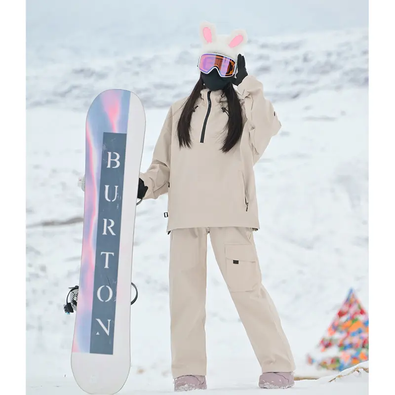 Unisex 2-Piece Windproof Water-Resistant Pullover Ski Suit Set, Mountaineering Outfit