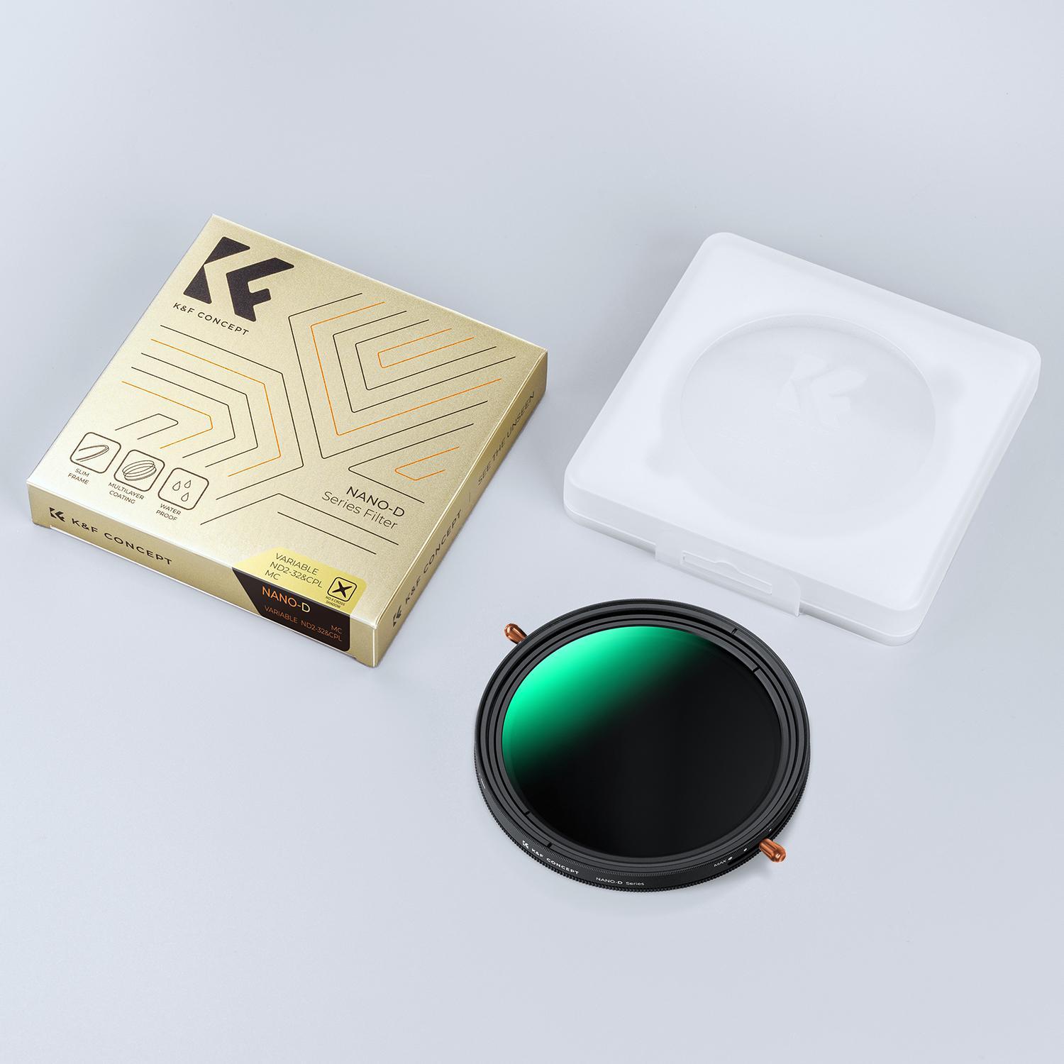 【K&F CONCEPT】 ND2-32 Variable Fader ND Filter and CPL Circular Polarizing Lens Filter in 1 for Camera Lens Waterproof Neutral Density Polarizer Filter (Nano-D Series)