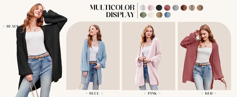 Goranbon Womens Long Sleeve Open Front Sweaters Plus Size Casual Kimono Lightweight Soft Knit Cardigan Outerwear