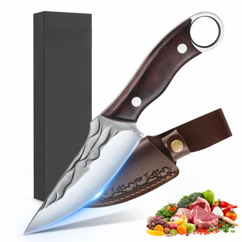 Viking - style Japanese Chef's Kitchen Meat Cleaver / Butcher Boning Knife (with Sheath) Kitchen meat cleaver / butcher knife,boning knife,hand-forged meat cutting knife,multi-functional and portable,suitable for home kitchens, Utensils Kitchenware Steel