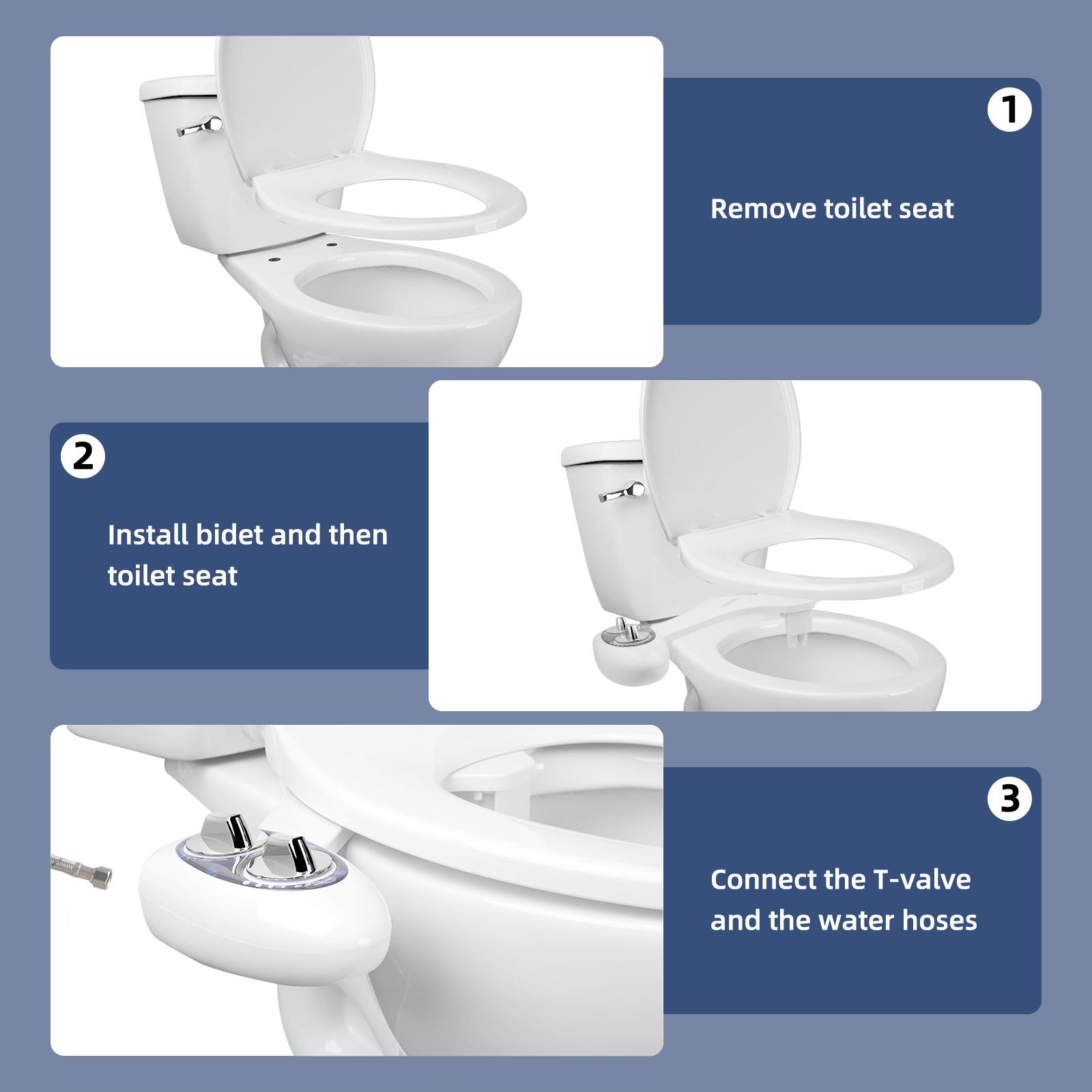 Bidet Attachment for Toilet, Non-Electric Dual Nozzle for Frontal & Rear Wash, Adjustable Water Pressure Control, Fresh Water Bidet Toilet Seat, Self Cleaning Water Sprayer, Fresh Water