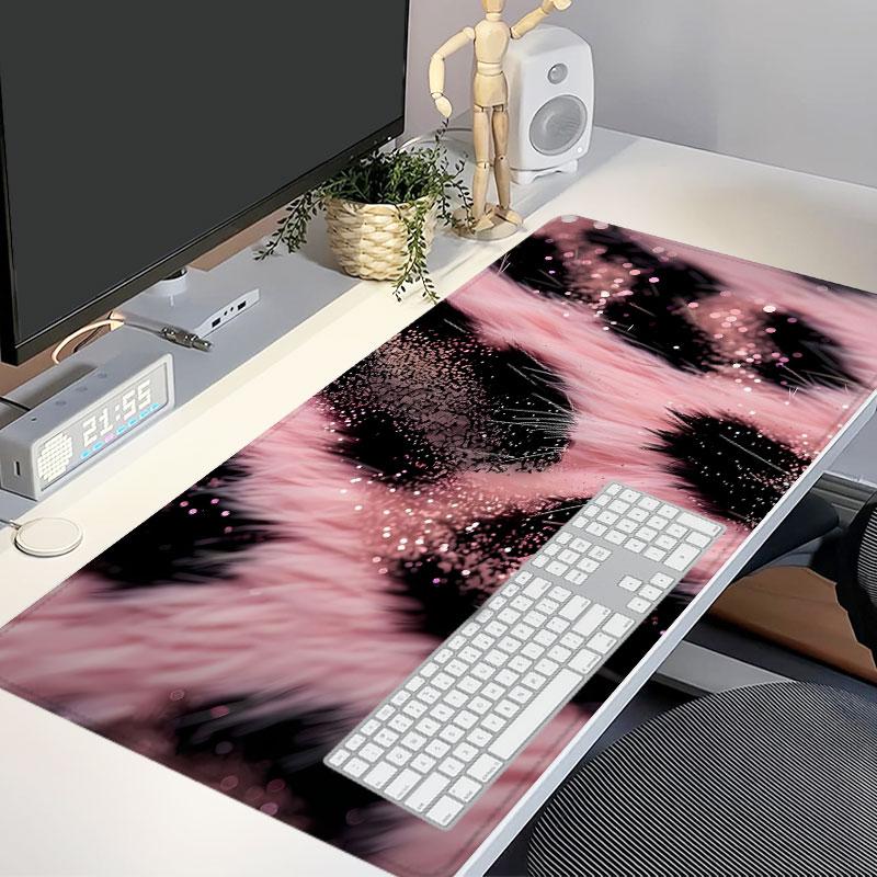 Extra Large Pink Leopard Print Mouse Pad Soft Fur Gaming Mouse Pad 35x16 Inch Computer Keyboard Mousepad Suitable for Families, Offices and Schools. Perfect Gift for Family Members and Friends