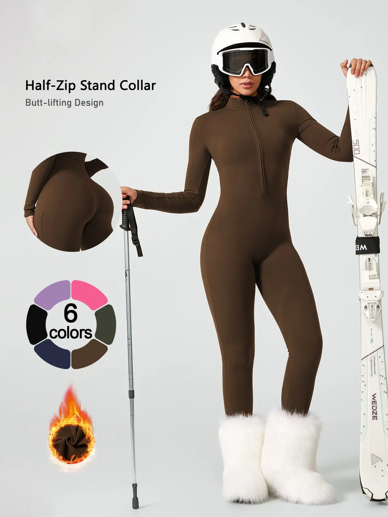 Women's Sportswear One-Piece Suit, Half-Zip Stand Collar, Adjustable Neck, Warm and Breathable, Windproof and Waterproof, Skiing Gear