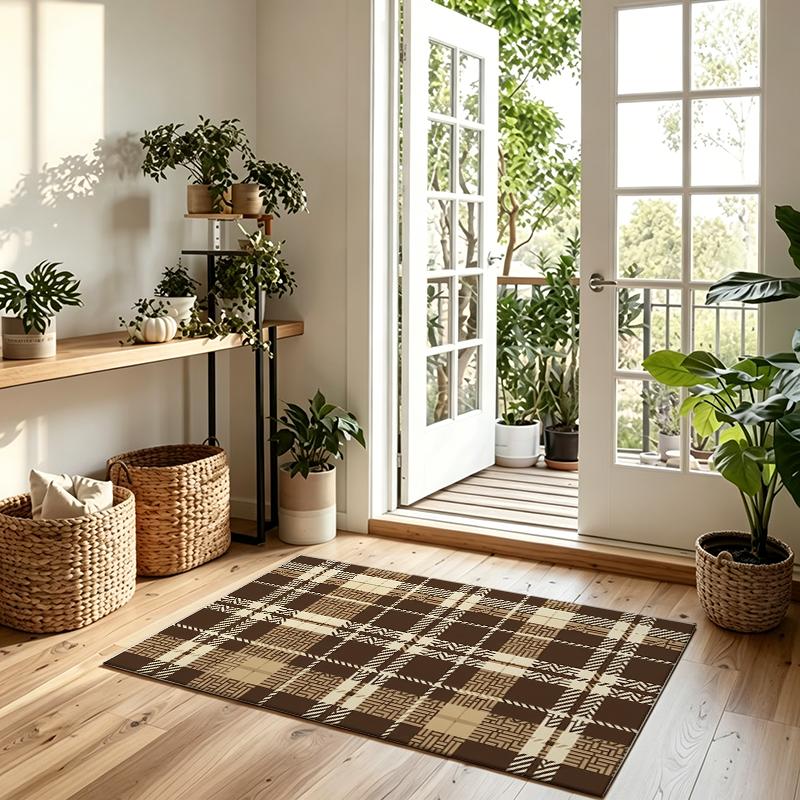 Retro Brown Plaid Non-slip Entry Doormat outdoorfun