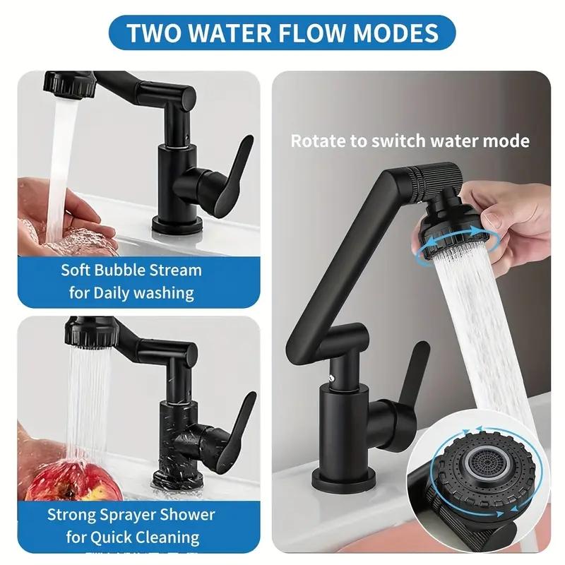 1080° Swivel Kitchen Sink Faucet Bathroom Faucet Mixer Deck Mount Splash Resistant Shower Faucet