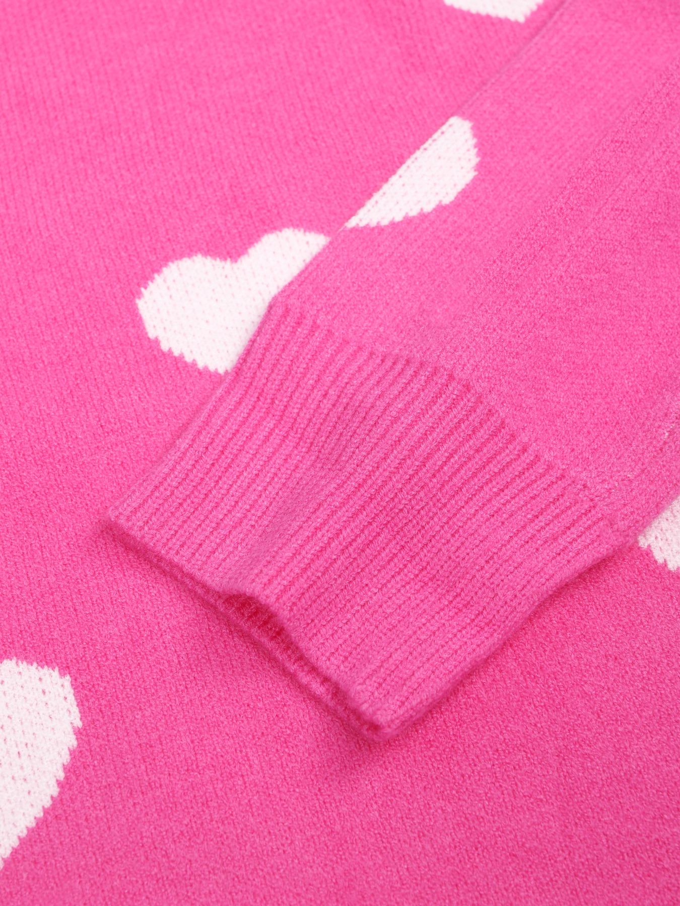 Women's Heart Print Round Neck Loose Sweater, Casual Long Sleeve Crew Neck Jumper, Women's Knitwear For Daily Wear, Womenswear, Tops