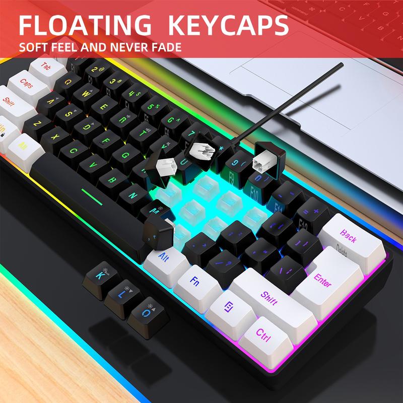 Keyboard and Mouse Combo Set, 61-Key Slim Membrane RGB Backlit Keyboard with Dual-Color Injection Keycaps and Optical Mouse, USB Plug-and-Play
