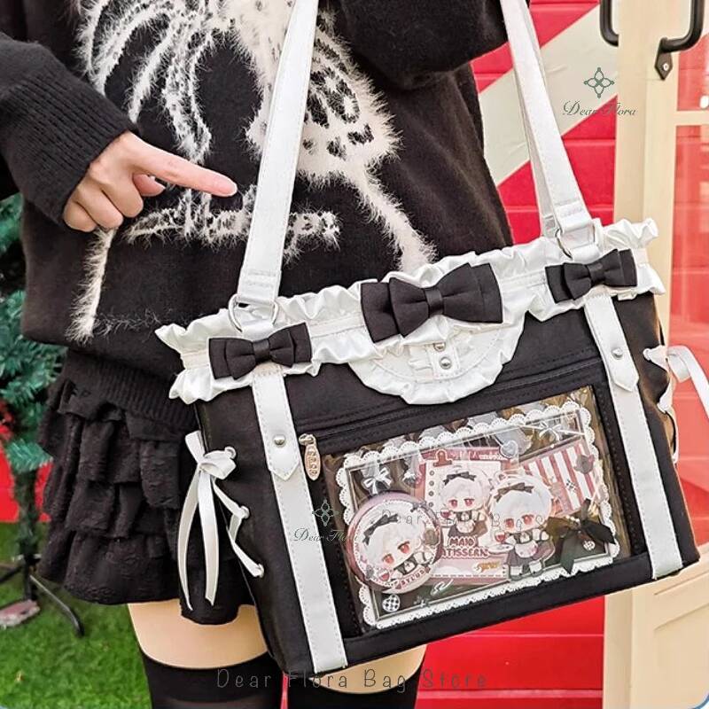 New Nylon/Polyester Ita Bag for Lolita Girls - Transparent Large-Capacity Shoulder Tote, Crossbody, DIY Display Casual Handbag