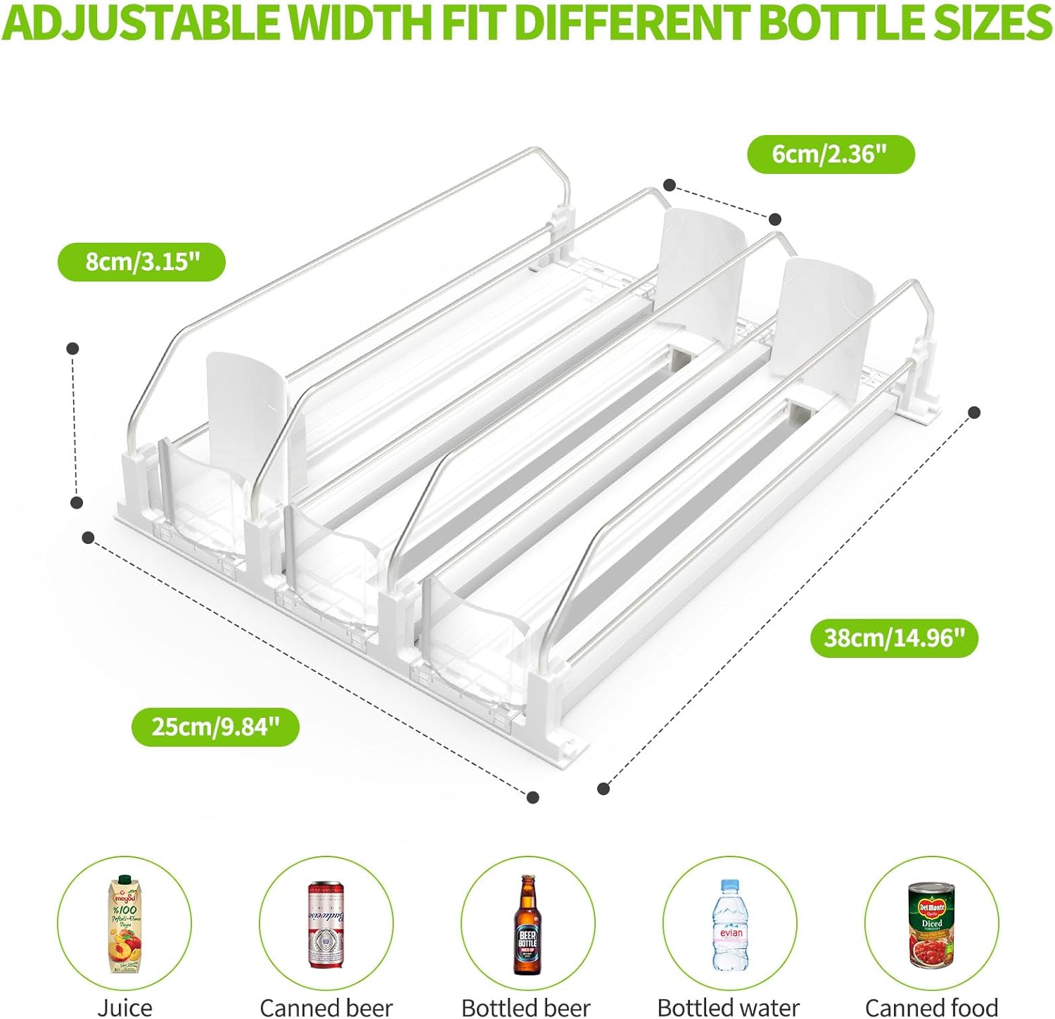 Soda Can Dispenser for Refrigerator,Self-Pushing Drink Organizer for Fridge, Width Adjustable Fridge Organization, Beer Pop Can Water Bottle Drink Dispenser for Fridge