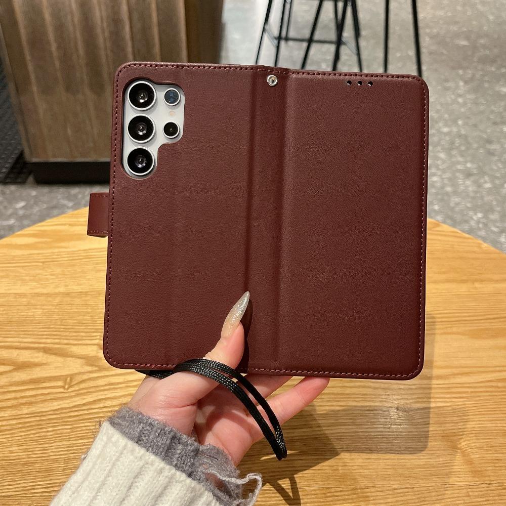 Matte PU Leather Flip Case for Samsung Galaxy – 2-in-1 Magnetic Cover w/ 3 Card Slots + Wallet, Stand Function, Anti-Drop, Lanyard | 5 Colors | Fits S22 Ultra S23 FE S24 Plus S25 EDGE S26 Ultra