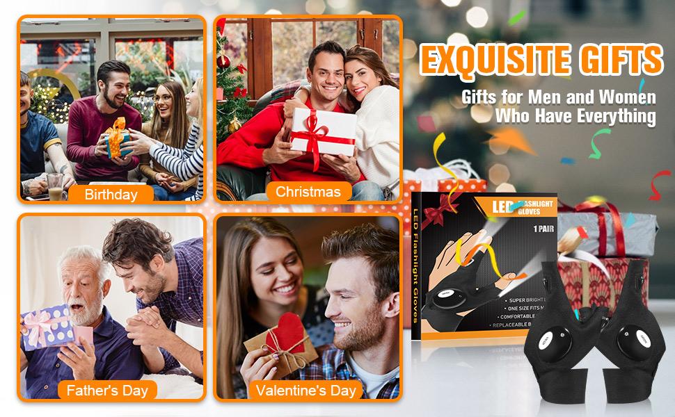 LED Flashlight Gloves, Gifts for Men Him Boyfriend Husband, Cool Gadget Finger Lights Waterproof for Camping Fishing Repairing, Fathers Day Christmas Birthday Gift