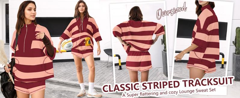 ETCYY Women's 2-Piece Lounge Set – Gamis Black & White Striped Oversized Shirt & Shorts Matching Sets Women, Fitted Suits, Casual Comfy Clothes for Travel, Workout, Streetwear, Stylish Daily Womenswear for Modern Women