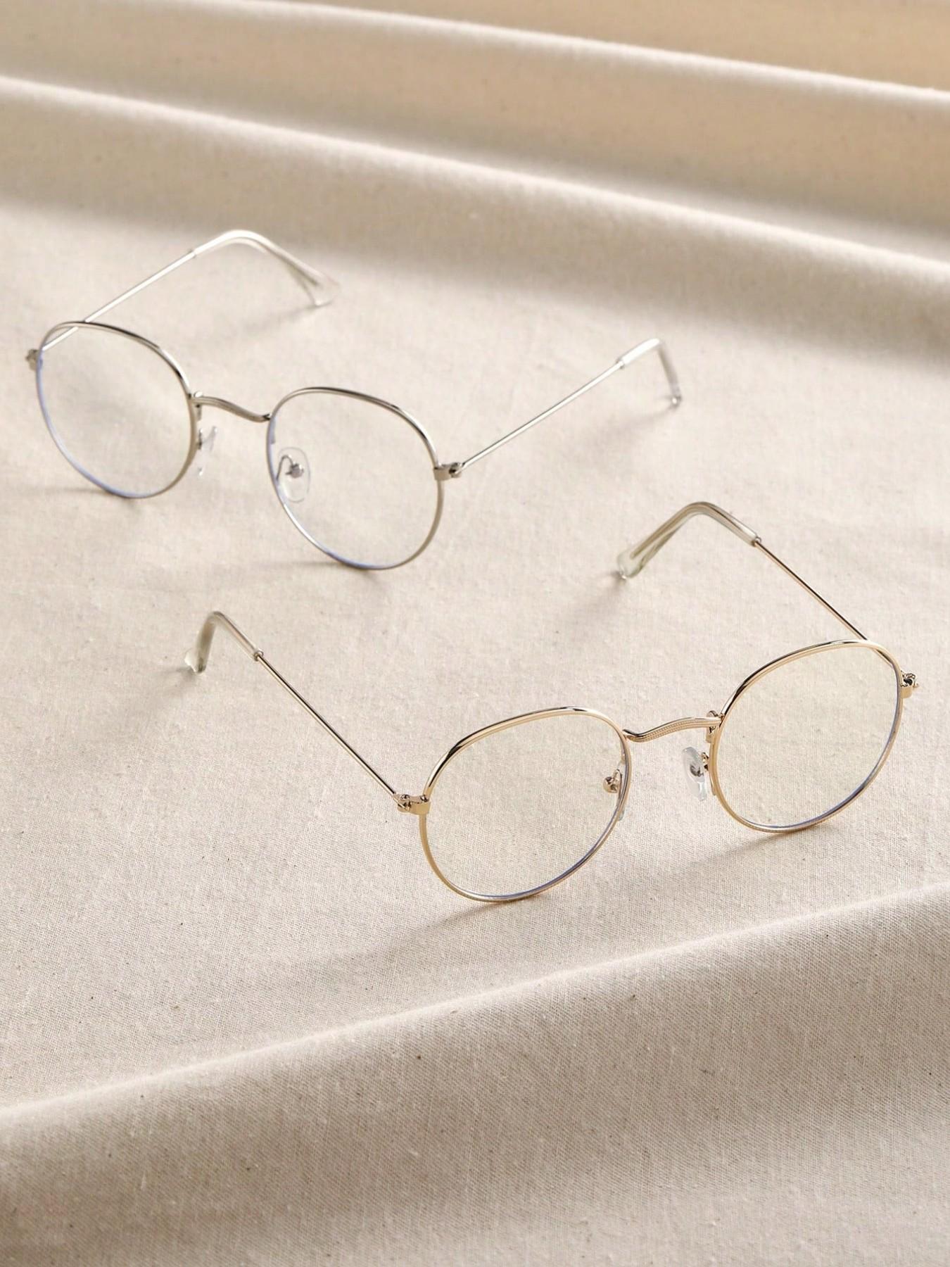 Elegant Women's Round Flat Mirror Glasses, 2 Pairs Classic Design, Perfect for Daily Life, Office Commute, Stylish and Functional, Lightweight Eyeglasses, Round Frame Eyeglasses