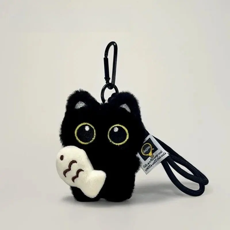 2Pcs Cool Plush Black Cat Doll Toy Keychain Bag Pendant Charms Car Keyring Accessories for Women Couples Kawaii Gift