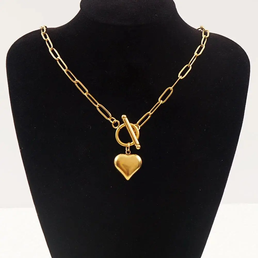 Stainless Steel Hear necklaces For Women Gold/Silver Color Metal Toggle Clasp Choker Collier Femme Valentine's Day Gift