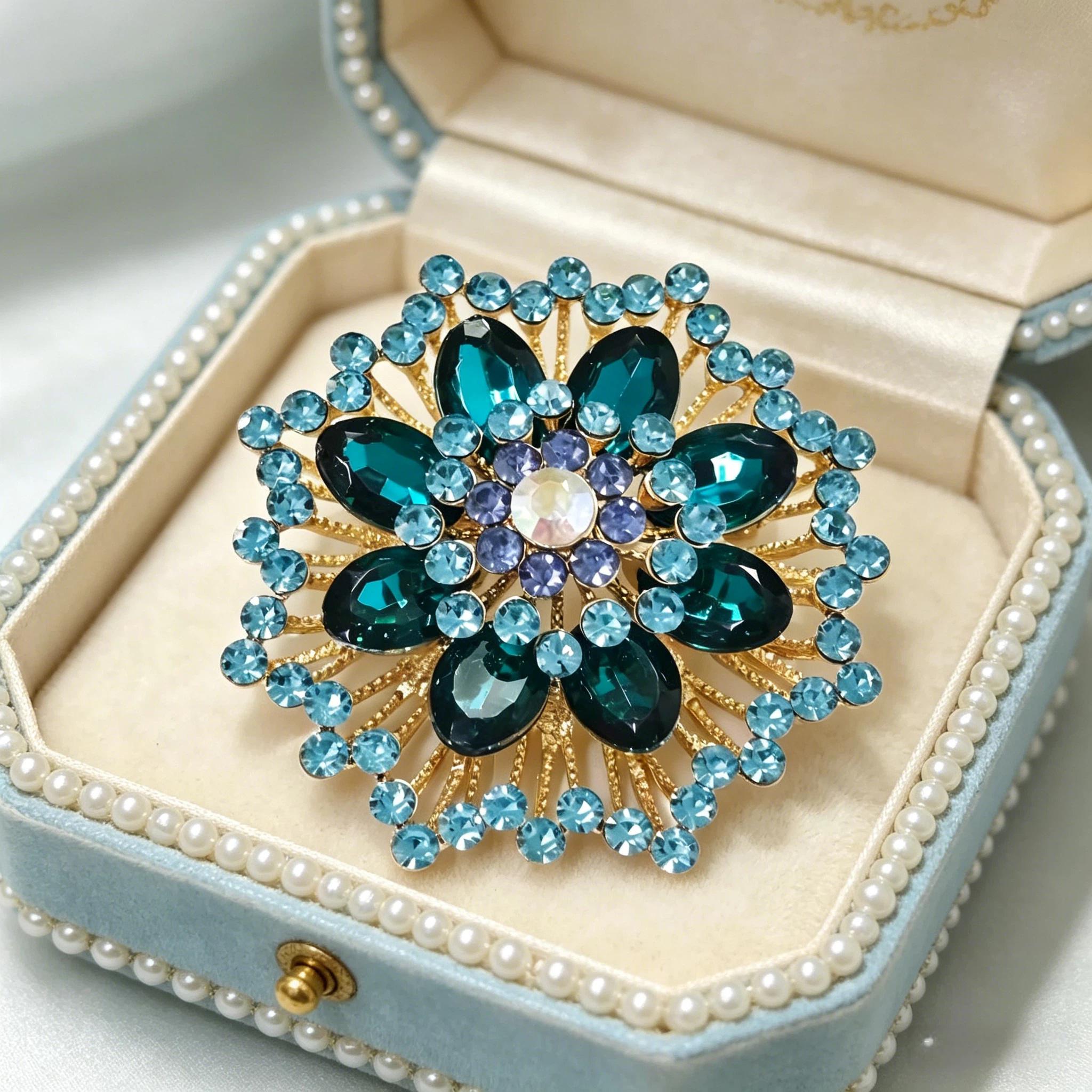 1PC Luxury Look Flower Motif Blue Brooch with Polished Finish - Steel Composite Fashion Clothes Accessory, Ideal for Casual Parties, Banquets, Holiday Party Gifts