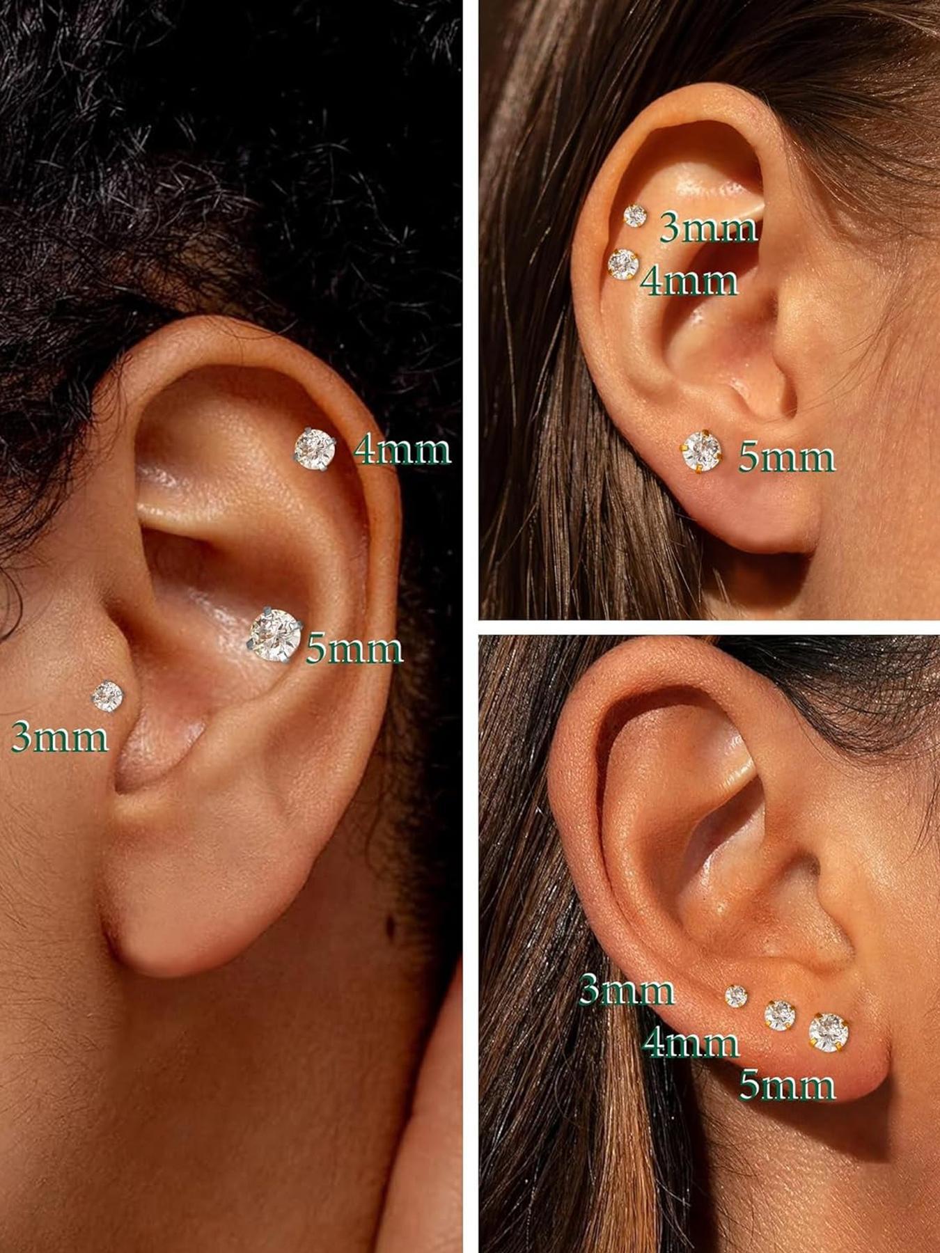 Stainless Steel Helix & Tragus Earrings, 20g Opal & Cz Accents, Chain Design, 3mm-5mm, Unisex Cartilage Piercing Jewelry, Bling Chain