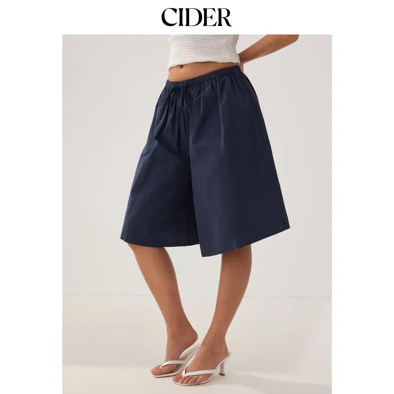 Cider Cotton Mid Rise Drawstring Oversized Bermuda Shorts