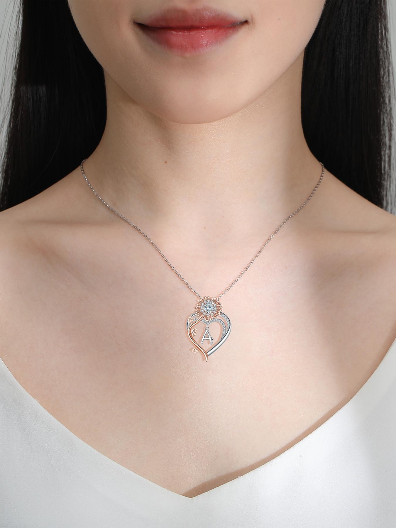 Sunflower Initial Heart Necklace with Rose Jewelry Box, Letter Pendant for Women, Mother's Day Birthday Christmas Gift, Exquisite Jewelry Gift