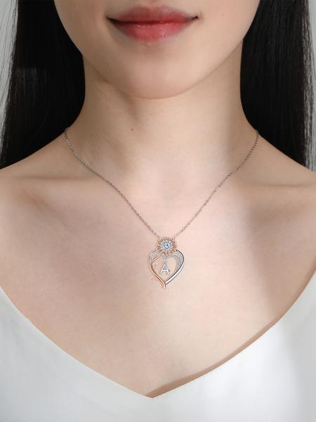 Sunflower Initial Heart Necklace with Rose Jewelry Box, Letter Pendant for Women, Mother's Day Birthday Christmas Gift, Exquisite Jewelry Gift