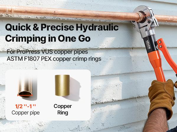 VEVOR Copper Pipe Crimping Tool, Hydraulic Driven Pro Press Tool with 1/2, 3/4, 1 Jaws for Copper Tube 3/8, 1/2, 5/8, 3/4, 1 Jaws for ASTM F1807 PEX Pipe Copper Ring - with Carrying Case VEVOR Copper Pipe Crimping Tool, Hydraulic Driven Pro Press Tool with 1/2, 3/4, 1 Jaws for Copper Tube 3/8, 1/2, 5/8, 3/4, 1 Jaws for ASTM F1807 PEX Pipe Copper Ring - with Carrying Case