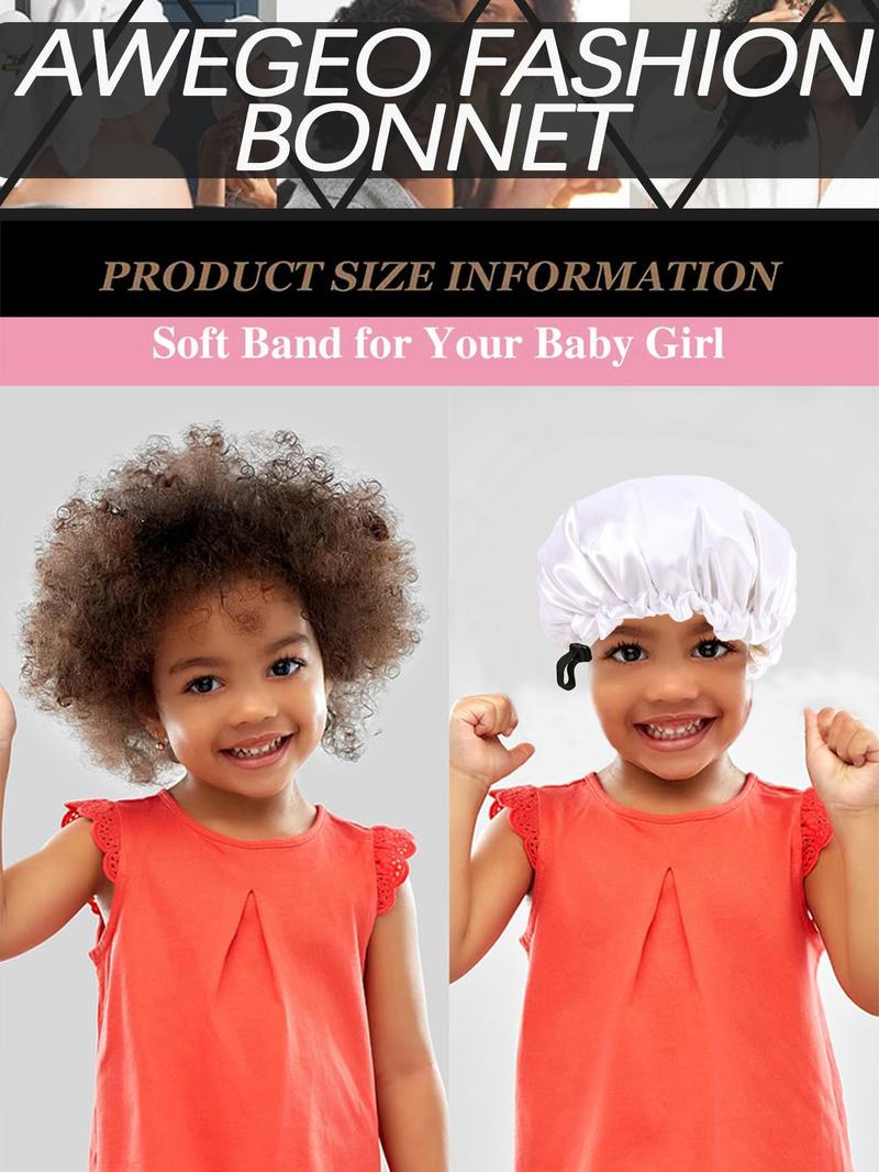 3-Piece Kids Printed Drawstring Button Elastic Double-Layer Satin Hat, Casual Breathable Comfortable Daily Wear Headwear