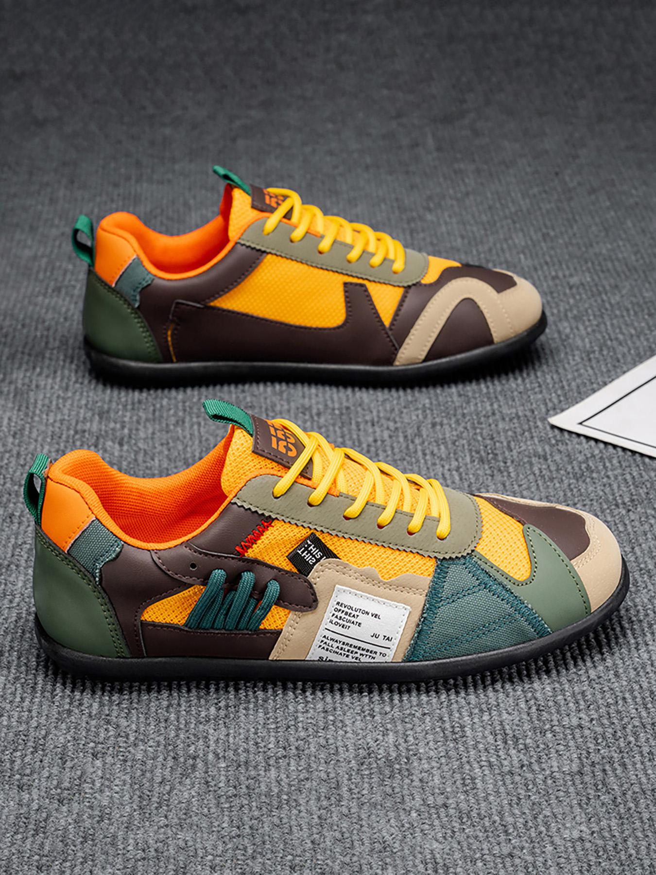 Men's Low Top Sports Shoes, Footwear Sneakers, Olive //gold///cream Color, Lace-Up Casual Style, Comfortable Buffer Design, Fashion Trendy Walking Pu Textile Sneakers, Casual Use Sneaker