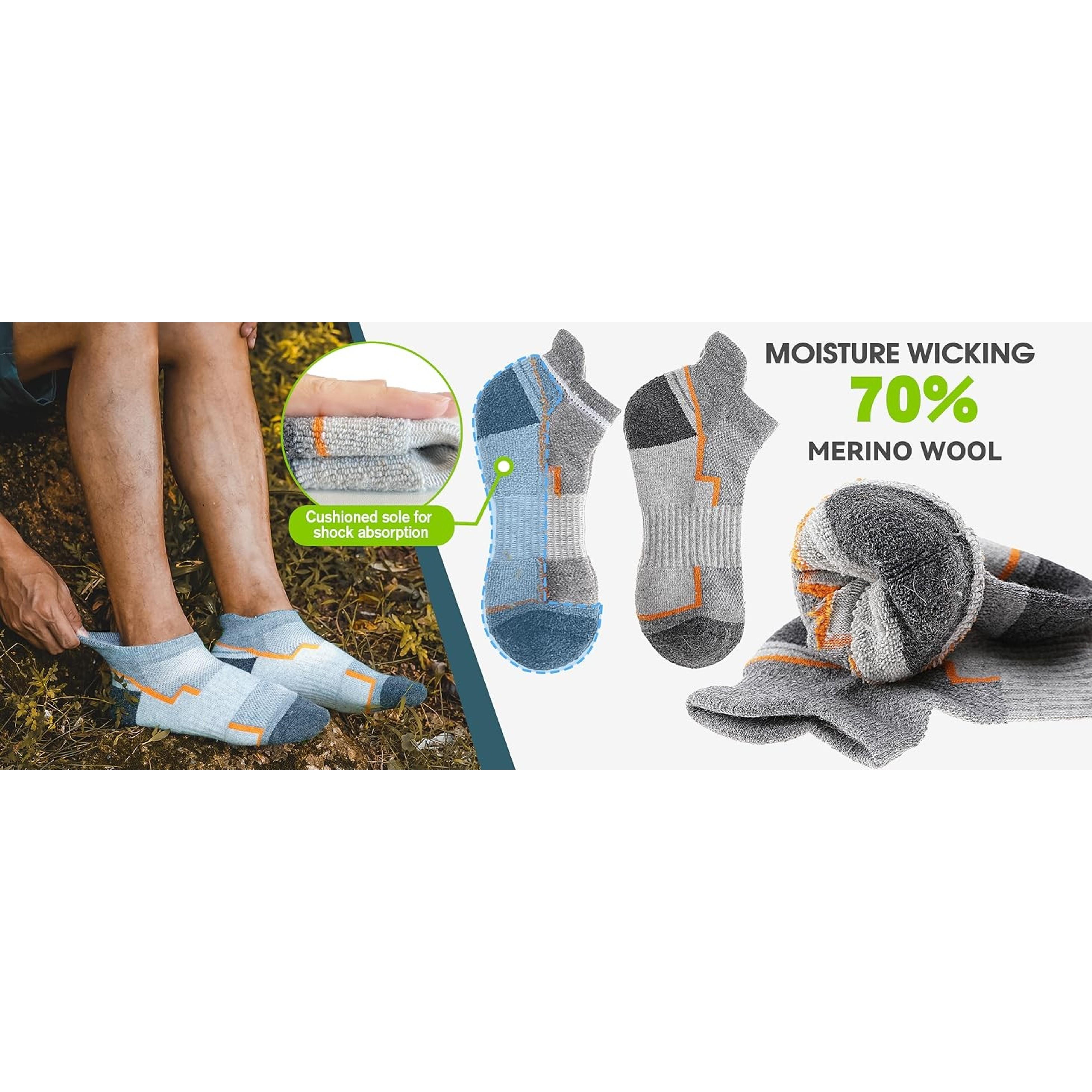 6 Pairs Merino Wool Ankle Hiking Running Socks Compression Support Thick Athletic Low Cut Socks for Women Men