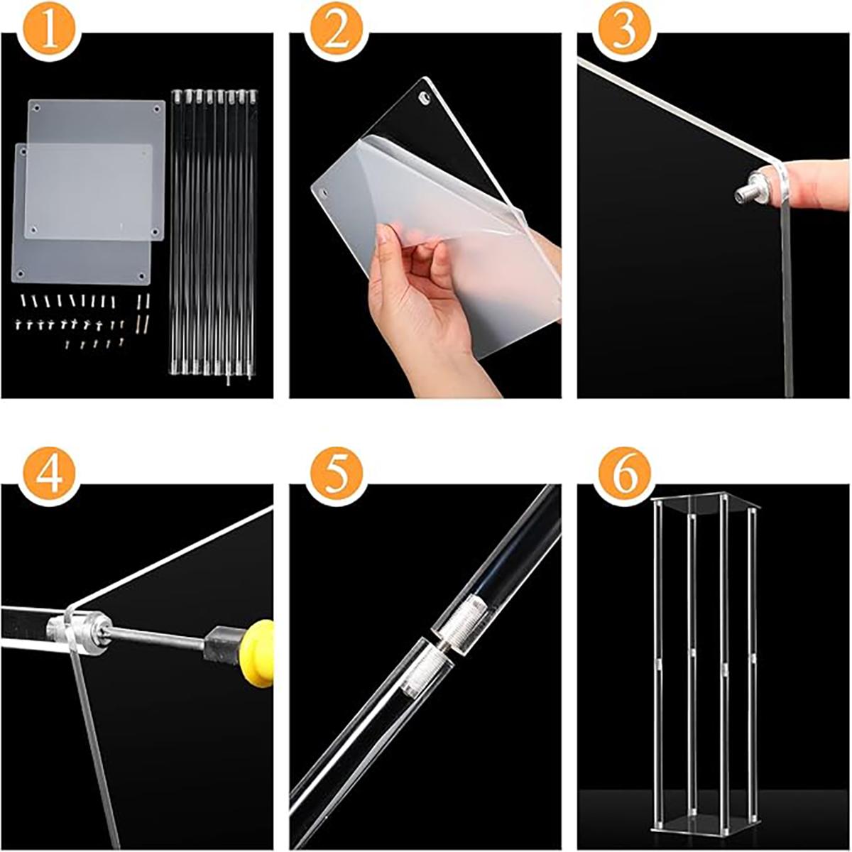 Square Frame Flower Rack Set with Acrylic Panel, Contemporary Metal Vase, Home Decor and Table Centerpiece, Halloween and Christmas Party Decoration