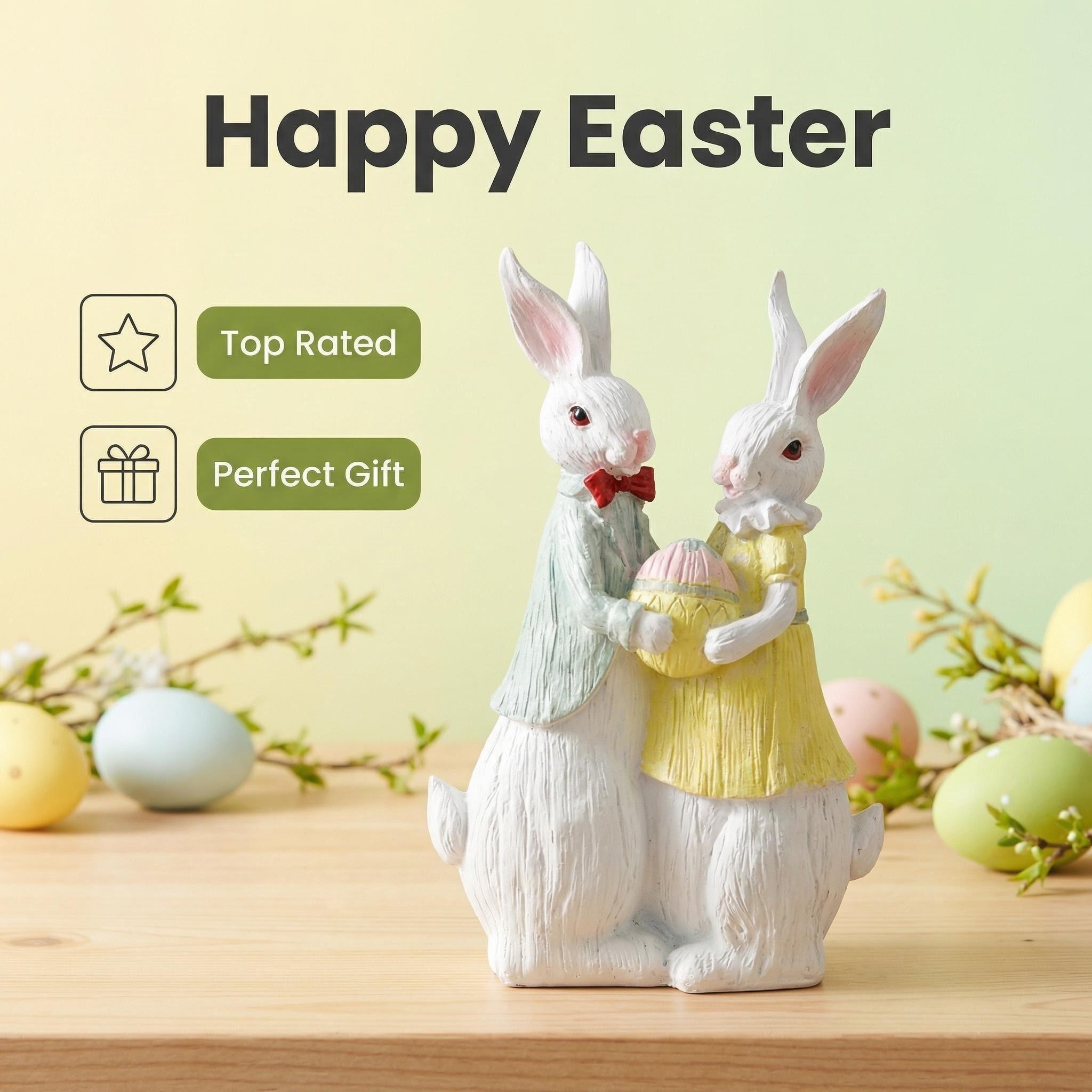 [Vibrant Easter Bunny Statue] Vibrant Resin Easter Bunny and Egg Statue - Charming Festive Garden Decor for Outdoor & Tabletop Display