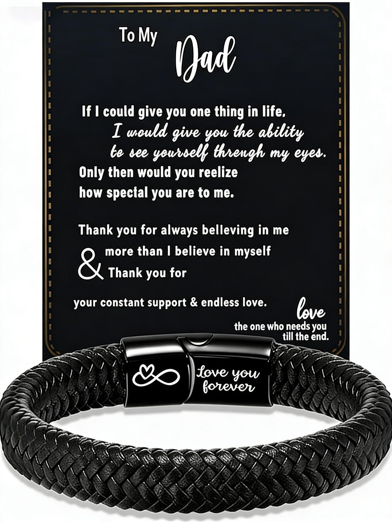 6-Piece Leather Bracelets for Men, Stackable Retro Bangles with Stainless Steel Clasp, Perfect Family Gift Set with Sentimental Cards