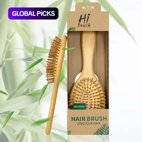 Bamboo Hair Brush Set, Natural Wooden Massage Cushion, Wide-tooth Detangler & Scalp Massager for Men/Women, Perfect for Thick/Curly Hair Care Gift #GLOBAL PICKS