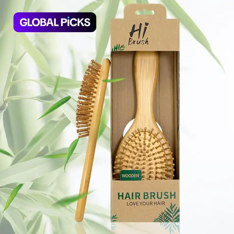 Bamboo Hair Brush Set, Natural Wooden Massage Cushion, Wide-tooth Detangler & Scalp Massager for Men/Women, Perfect for Thick/Curly Hair Care Gift #GLOBAL PICKS