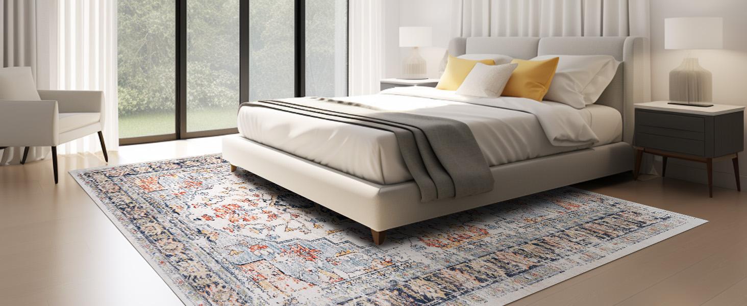BESTSWEETIE Washable Rugs Vintage Area Rugs Boho Rugs for Living Room Carpet for Bedroom Living Room Kitchen Distressed Indoor No Pile Anti-skid Non-slip for Home Decor Decorative Floor Mat