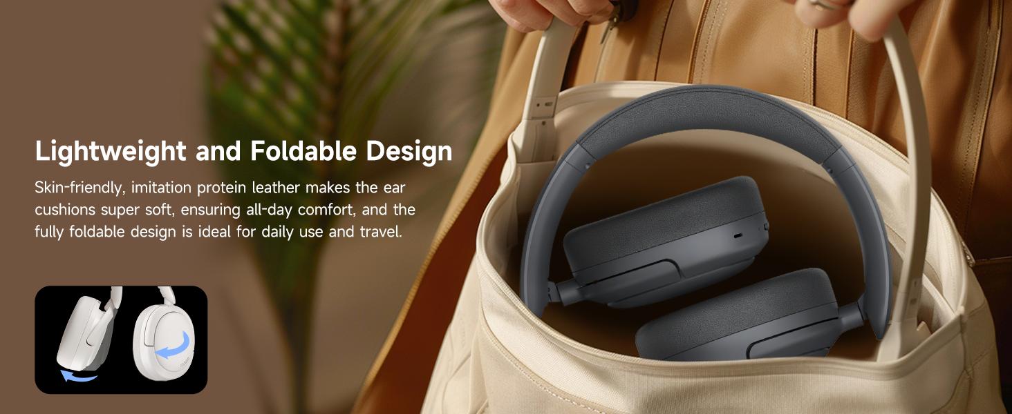 W800BT Pro Hybrid Active Noise Cancelling Headphones - Hi-Res Audio - AI Call Noise Cancellation - 45H Playtime - Fast Charging - Foldable - Wireless Over-Ear Bluetooth 5.4 Headphones - Gray