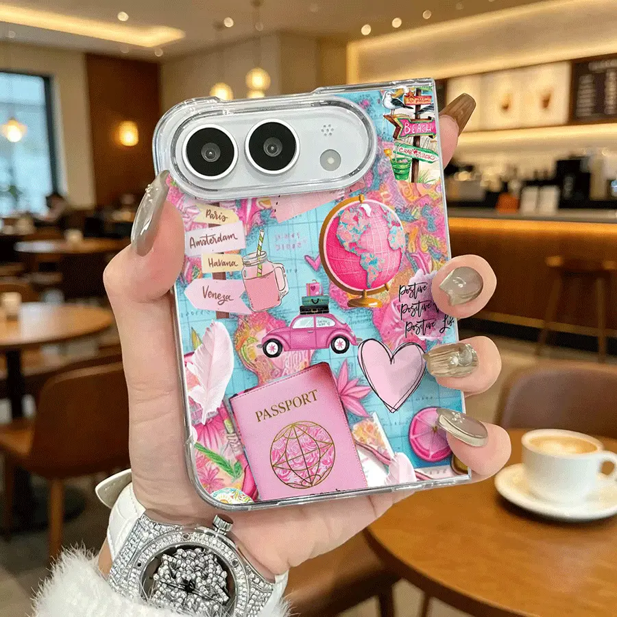 Pink Puzzle Airplane Transparent Hard PC Full-Cover Protective Cellphone Casing, Handheld Devices Protector for iPhone Duo