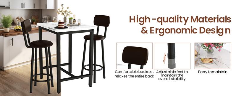 Lamerge Dining Table Set for 2, 24" Square Kitchen Table and Chairs Set with MDF Tabletop & 2 PU Leather Chairs, Bar Table Pub Table Set for Small Space Bar Kitchen Living Room Apartment