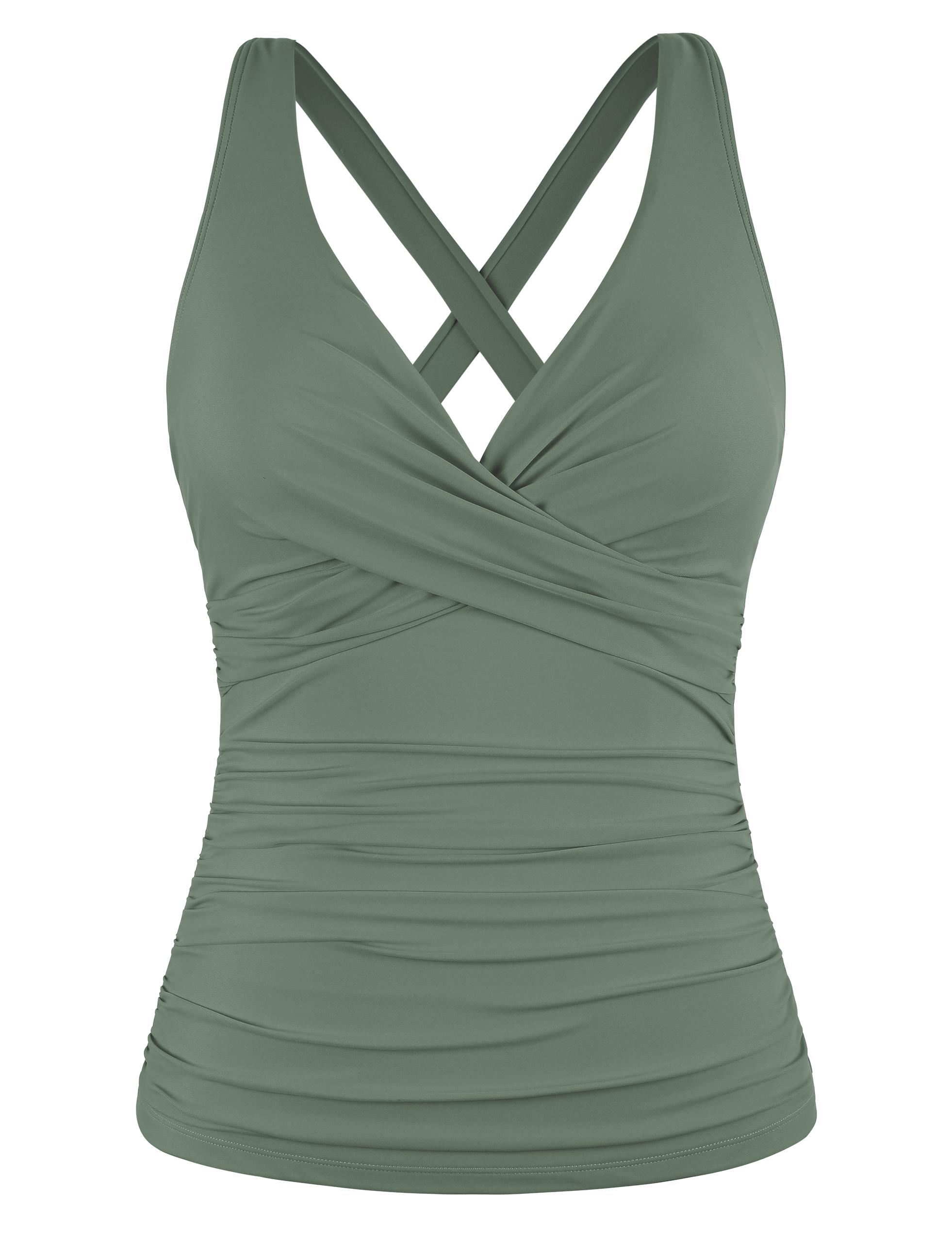 Hilor Women's Underwire Tankini Top Tummy Control Bathing Suits Sexy V Neck Crossover Swim Top Only