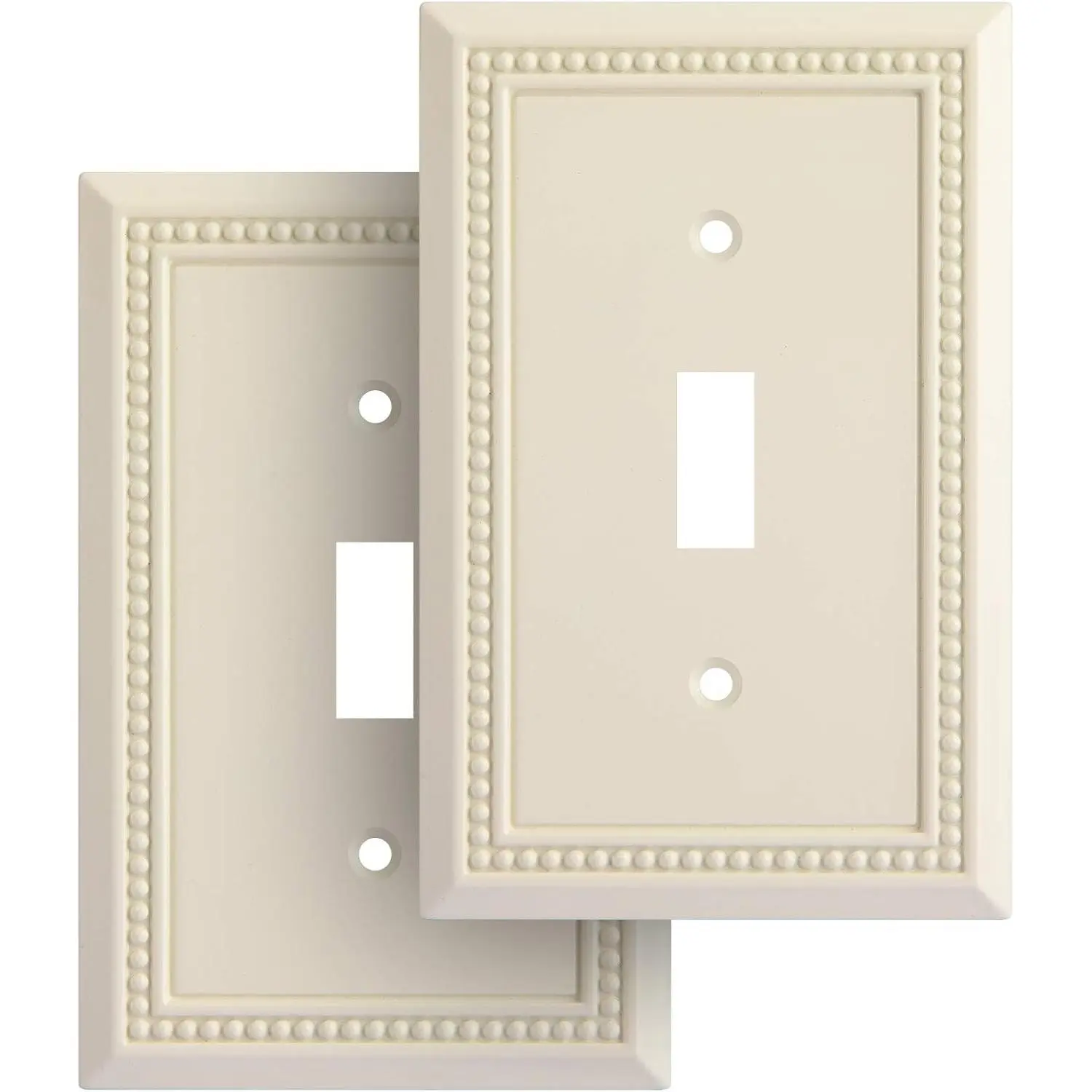Heavy Duty Decorative Wall Plate Switch Plate Outlet Cover, Durable Solid Zinc Alloy, Single Toggle 2PK, Light Almond