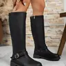 Women's Fashion Low Heel Long Boots, Casual Western Cowboy Boot Motorcycle Style, Round Toe Zipper Design, Perfect for Daily Wear, Boots Heels, Footwear