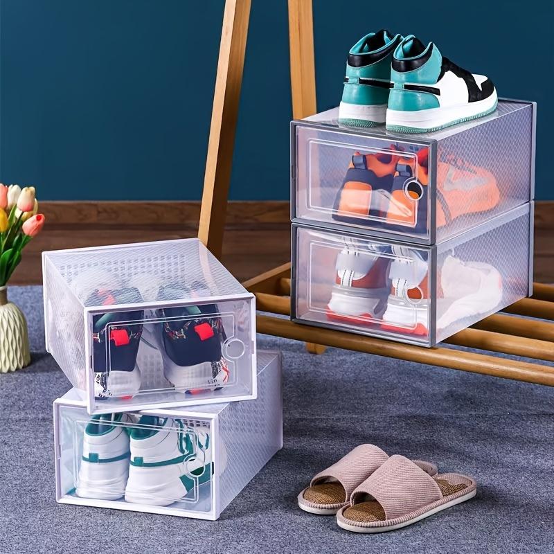 Shoe storage boxes, Shoe organizer, 6-piece sets, made of thick transparent material with lids, foldable and stackable containers allow for flexible arrangement, ideal for organizing sneakers and saving space in entryway