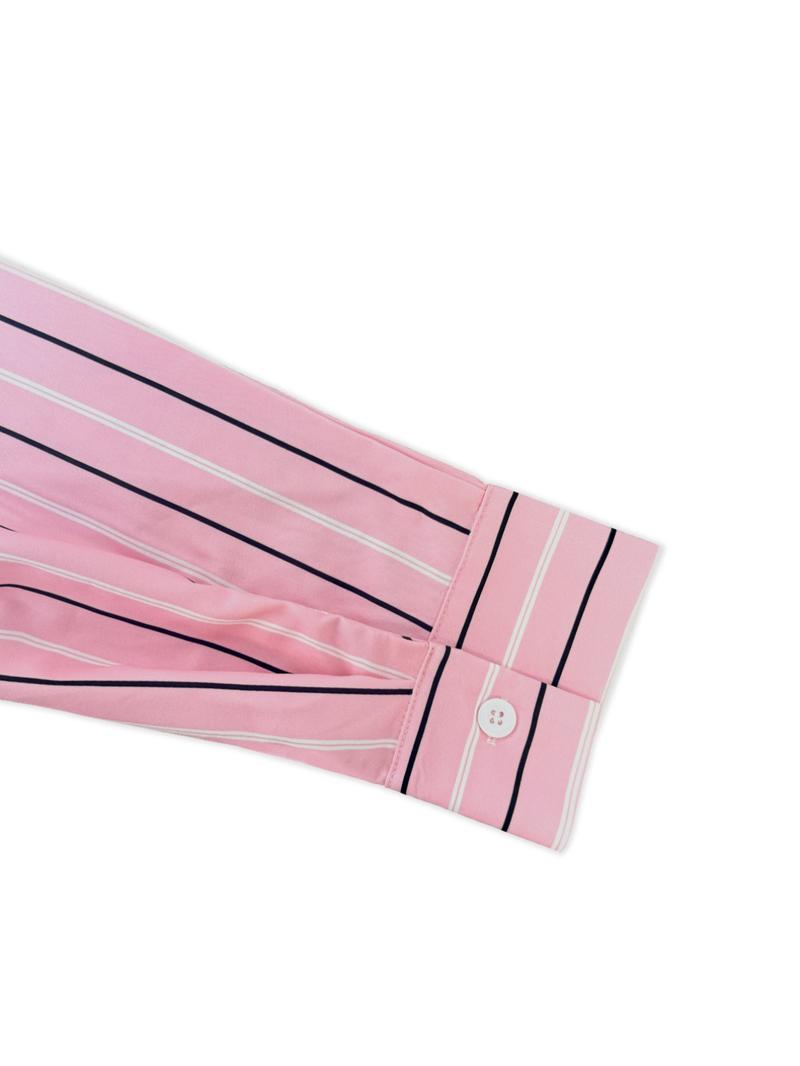 Women's All Over Striped Print Button Front Shirt, Casual Elegance Style, Casual Long Sleeve Top for Spring & Fall, Ladies Clothes for Daily Wear