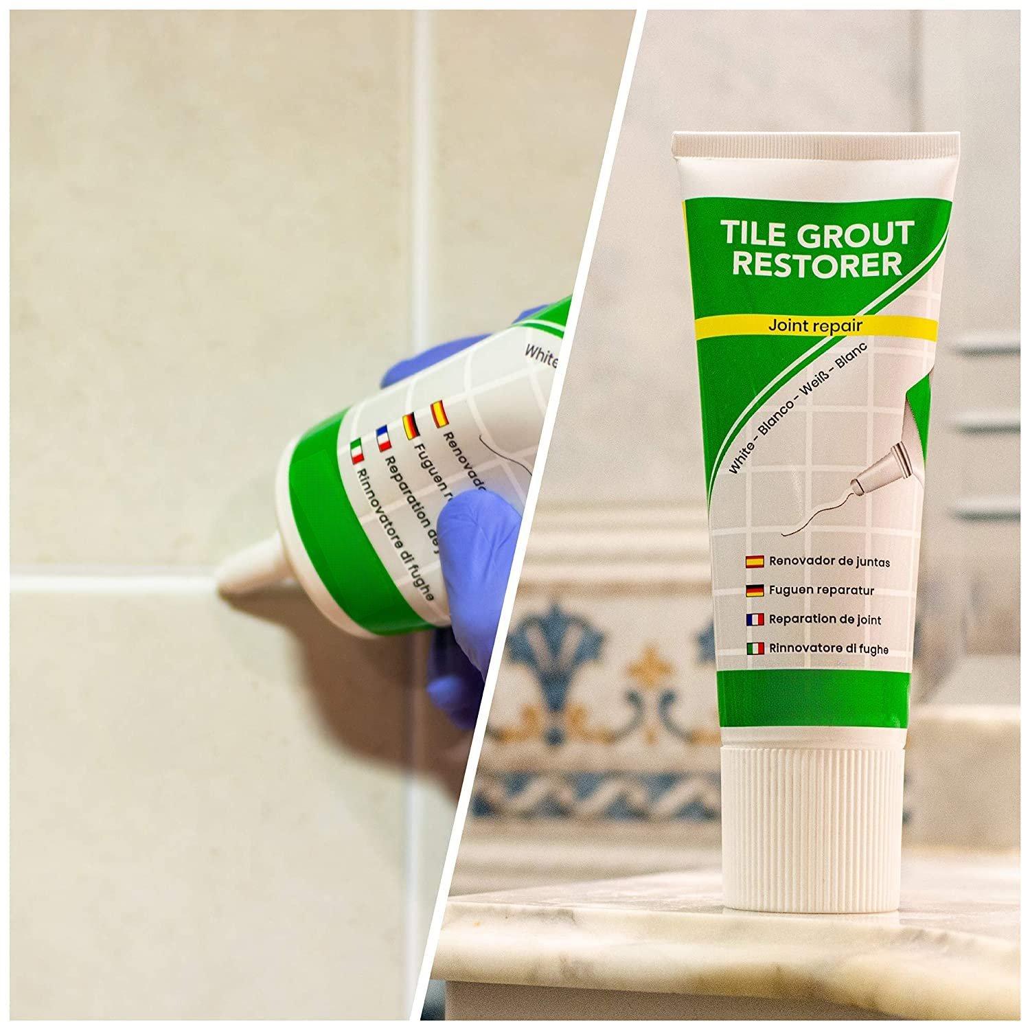 Tile Grout Repair XL – White Grout Filler Tube for Bathroom & Kitchen –  Drying, Odorless, Easy to Apply – Restores Tile Gaps, Cracks, Lines & Joints- (Bigger: 14,12oz - 400g)