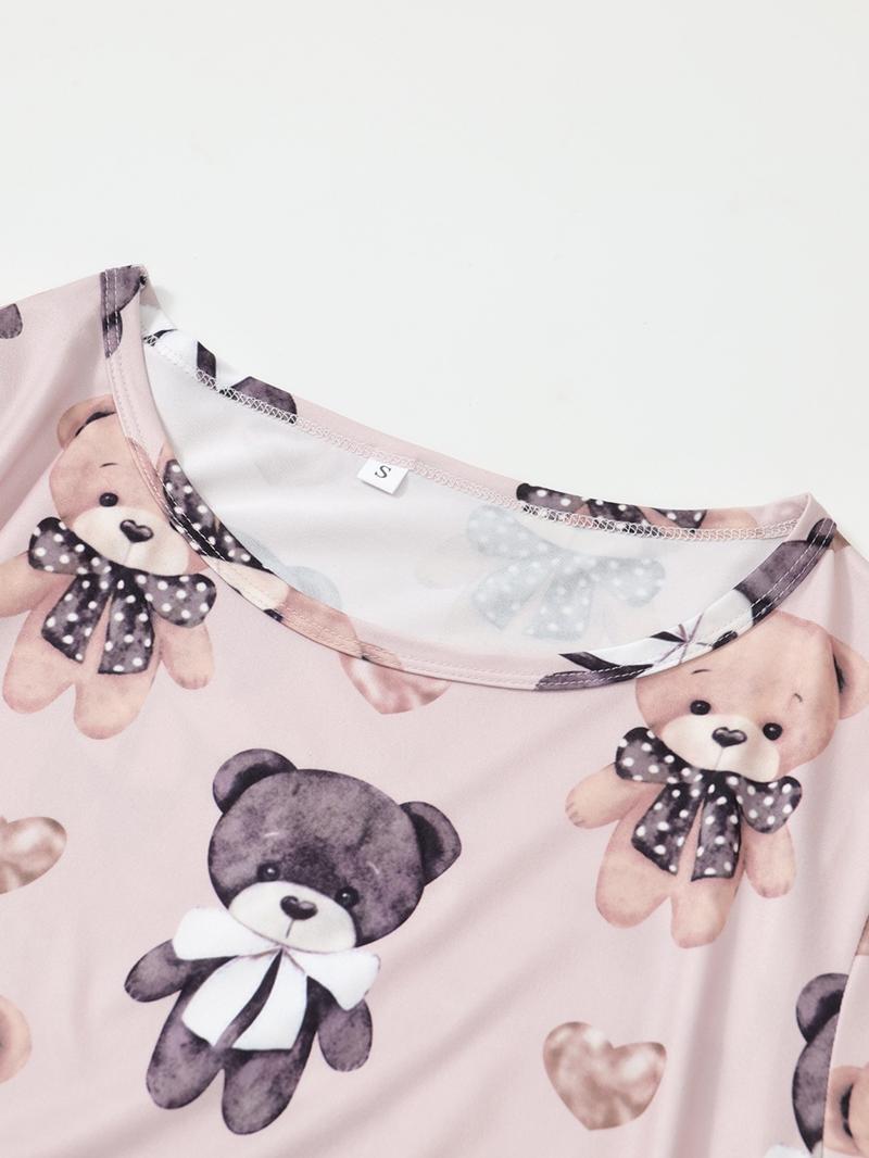 Women's Cartoon Bear Print Short Sleeve Tee & Pants Pajama Set, Casual Comfy Round Neck T-Shirt & Elastic Waist Trousers PJ Set, Loungewear Pajamas Set, Ladies Sleepwear for All Seasons
